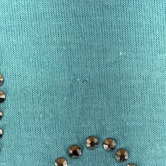 Libian Long Sleeve Shirt Sweater Blouse Love Rhinestone Blue Womens Size 1X - Picture 7 of 8